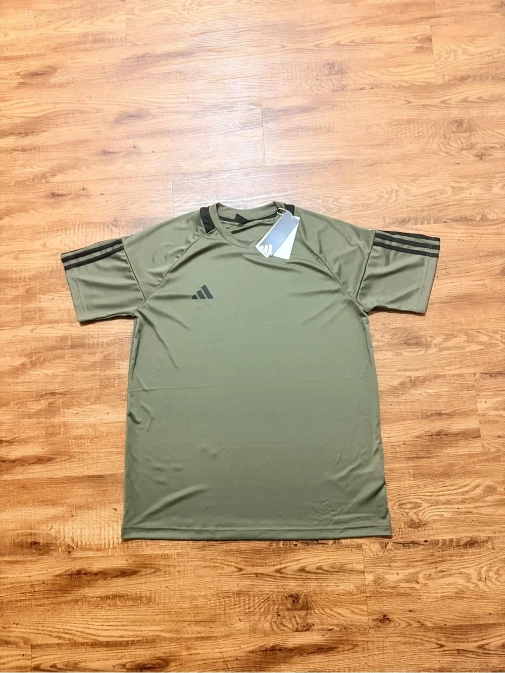 adidas Olive Green Athletic Short-Sleeve Jersey with Black Accents